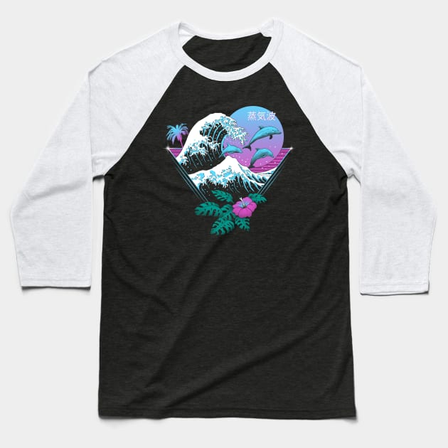 Dolphin Waves Baseball T-Shirt by Vincent Trinidad Art